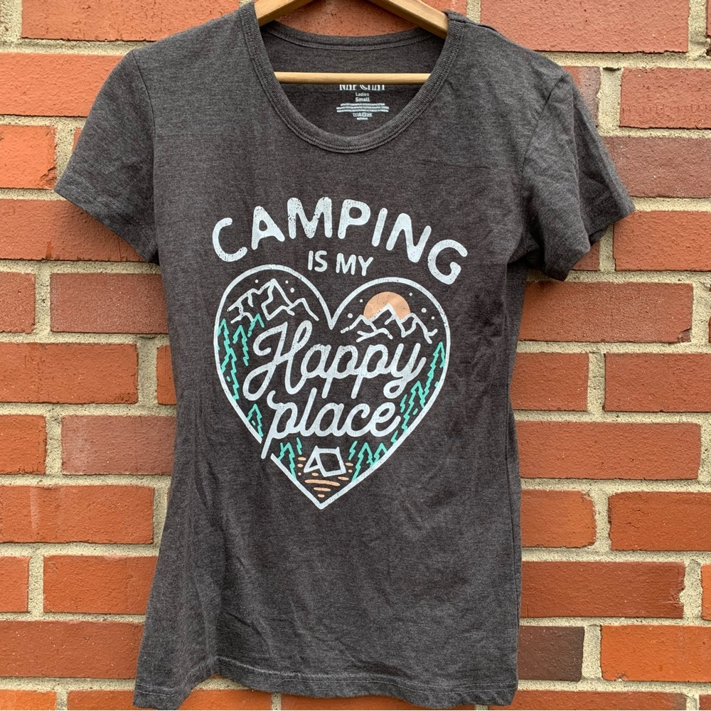 Camping is my happy place gray short sleeve shirt- S- NWOT